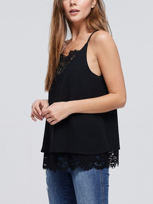 'Amy' Black Tank with Lace Accents