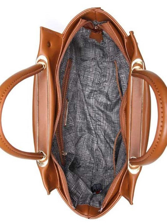 'Lexi' Luxury Vegan Leather Satchel Purse (Tan)