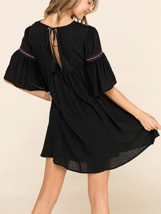 'Jackie' Embroidered Babydoll Dress